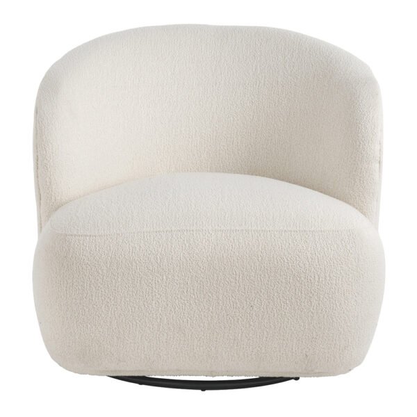Highly fashionable swivel base armchair finished with a luxurious cream bouclette upholstery and black base-Chairs-Lounge Chairs-Available at Oliveira in Tavira