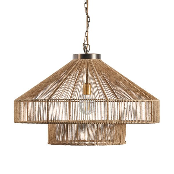 A wonderfully relaxed round pendant light crafted from Jute and Iron in a contemproary style with accents of the Art Deco period-Lighting-Hanging Lights-Available at Oliveira in Tavira