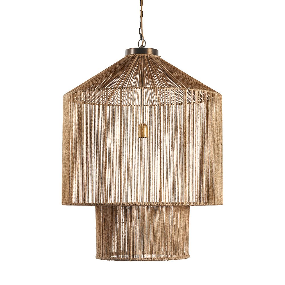 A wonderfully relaxed round pendant light crafted from Jute and Iron in a contemproary style with accents of the Art Deco period-Lighting-Hanging Lights-Available at Oliveira in Tavira