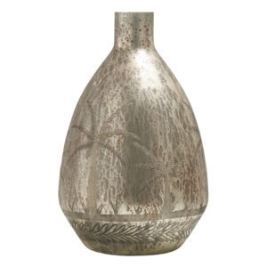 A beautiful glass vase featuring an attractive gold effect patina finish with palm tree inlay design-Decorative Items-Vases-Available at Oliveira in Tavira