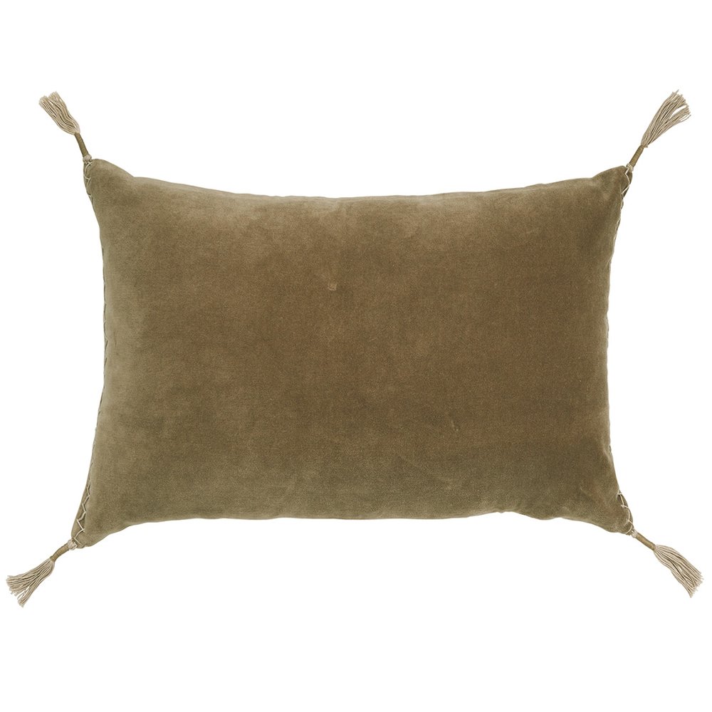 A beautifully chic and sumptuous cushion featuring a Taupe velvet front and natural linen rear