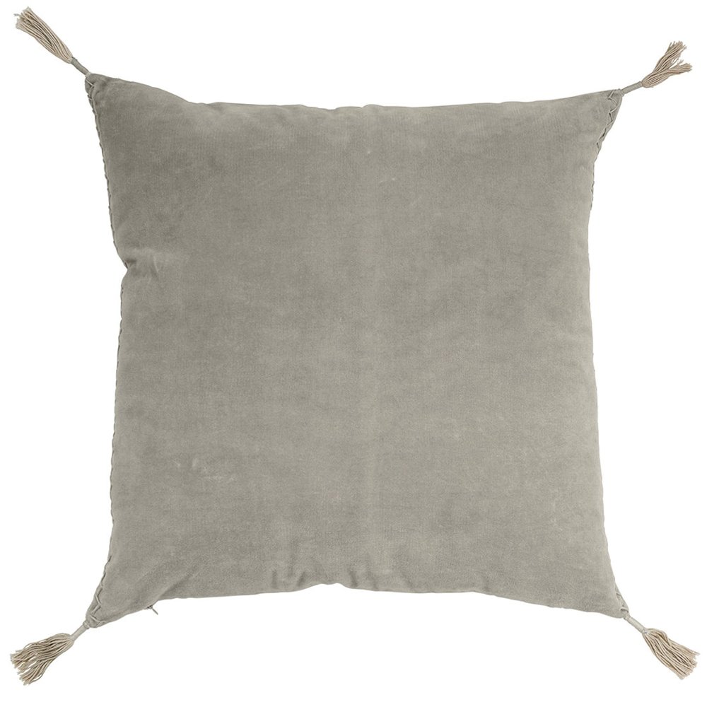A beautifully chic and sumptuous cushion featuring a Grey velvet front and natural linen rear