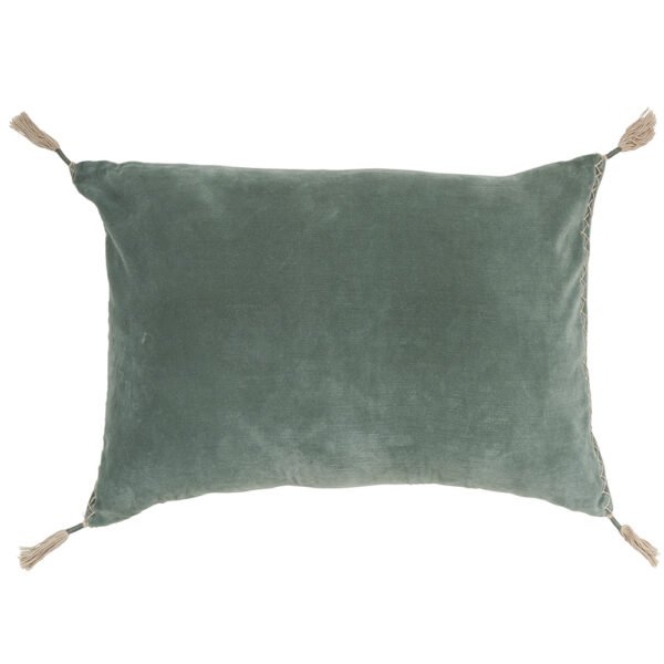 A beautifully chic and sumptuous cushion featuring a Celadon Green velvet front and natural linen rear