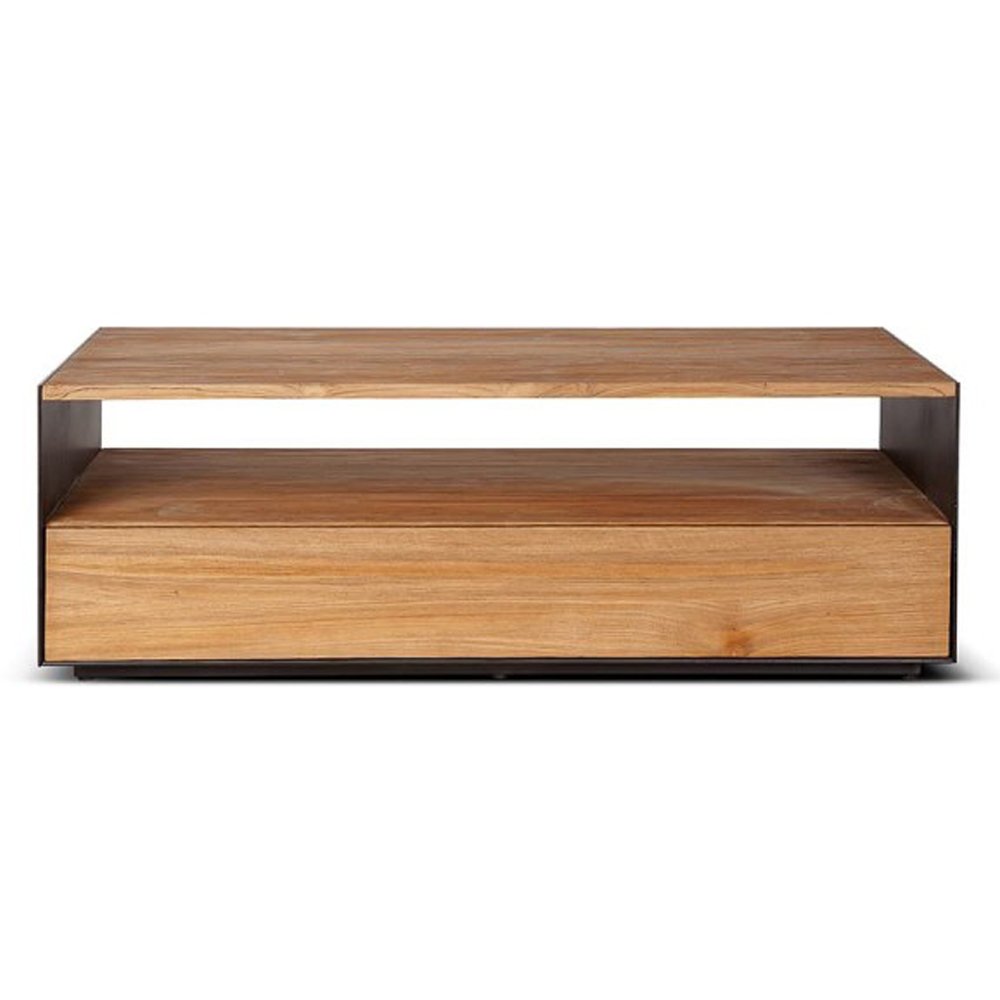Make a statement with this stylish coffee table featuring large drawer and open shelf. This coffee table is hand crafted from solid reclaimed Teak wood. This coffee table features one drawer