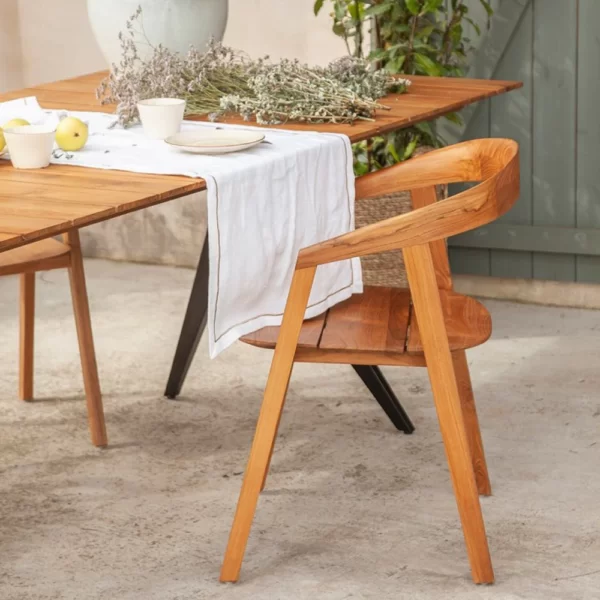 featuring solid seat base is available in both natural Teak wood and Black Teak wood.-Outdoor Living-Outdoor Dining Chair-Available at Oliveira in Tavira