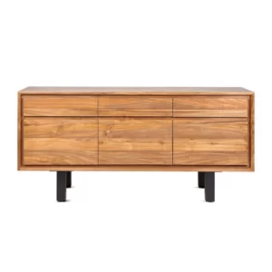 This solid and spacious sideboard will bring a rustic-style finish to your home. An incredible piece with big compartiments and sides made of black iron. This sideboard has a stunishing presence and will bring a combination of style and beauty to your home.