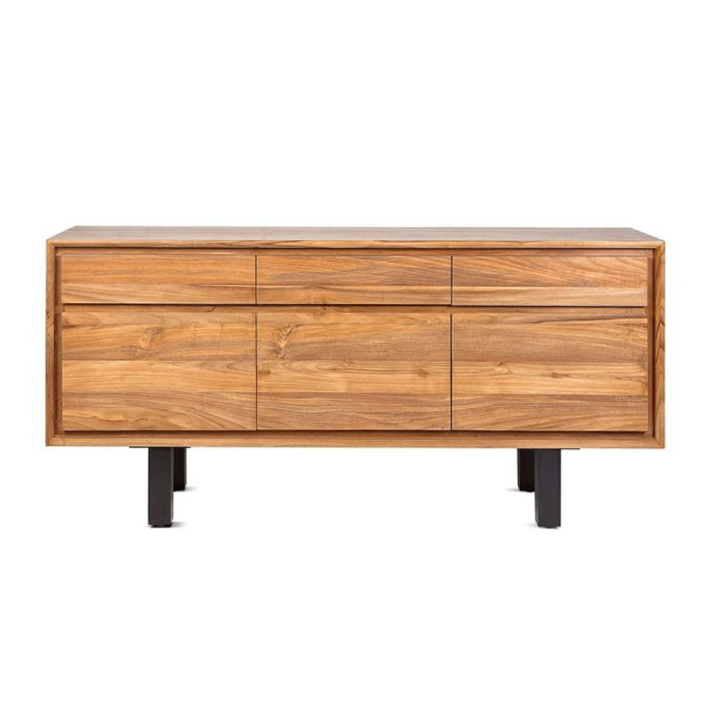 This solid and spacious sideboard will bring a rustic-style finish to your home. An incredible piece with big compartiments and sides made of black iron. This sideboard has a stunishing presence and will bring a combination of style and beauty to your home.