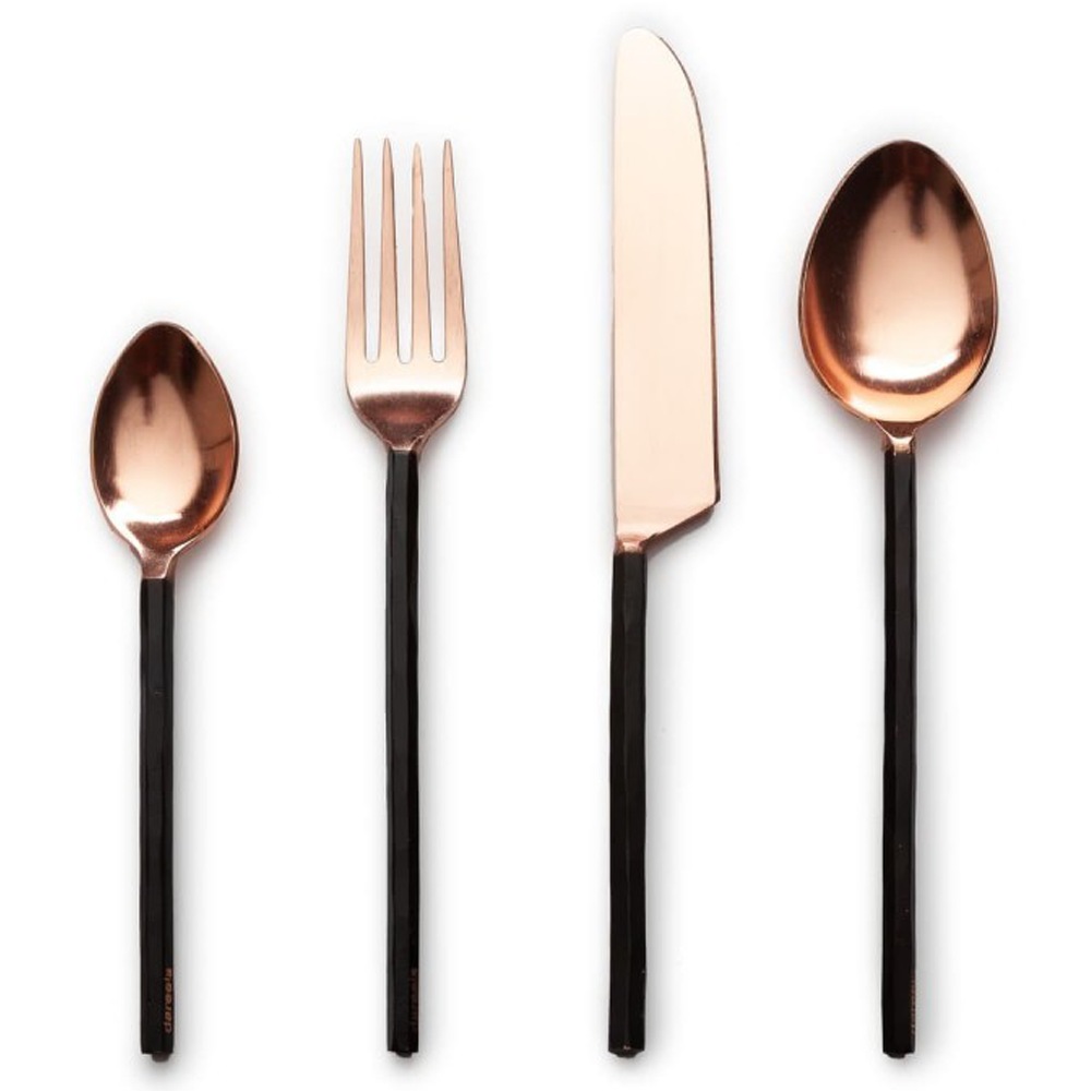 A refined 4-piece cutlery set for a sophisticated meal with your loved ones. Hand crafted from galvanised stainless steel and finished in an attractive copper finish.-Tableware-Cutlery-Available at Oliveira in Tavira