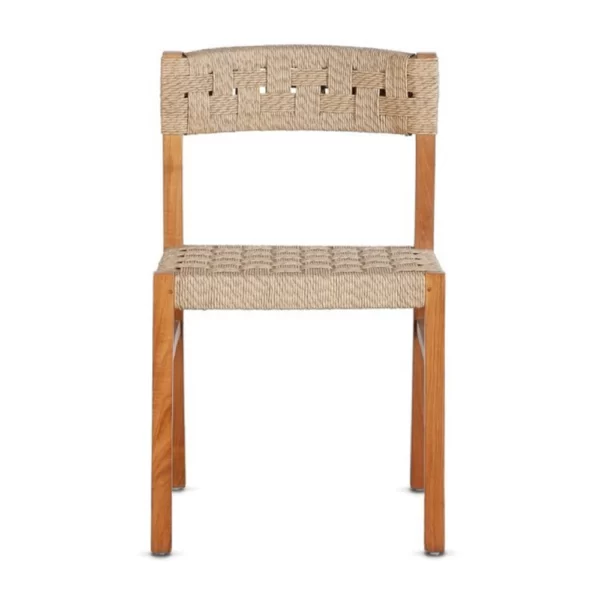 This rustic style outdoor chair is made of natural reclaimed Teak wood and perfectly braided synthetic rope seat and back. It's a great combination between comfort