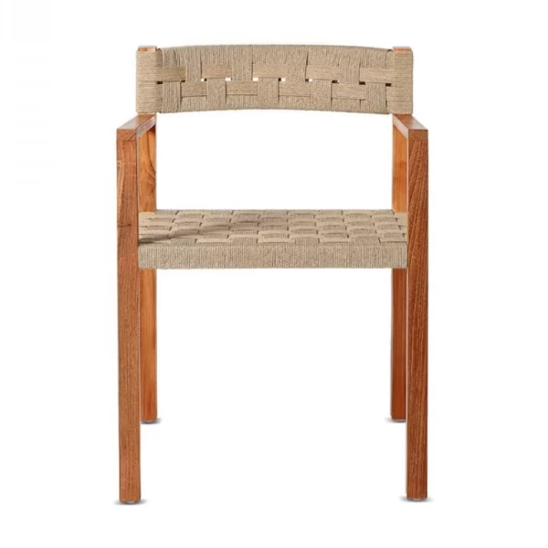 This rustic style outdoor chair is made of natural reclaimed Teak wood and perfectly braided synthetic rope seat and back. It's a great combination between comfort