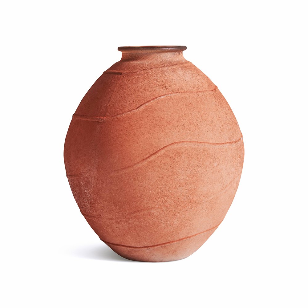 A beautiful distressed orange glass vase featuring organic ridge detailling. - Decorative Items - Vases - Plant Pots