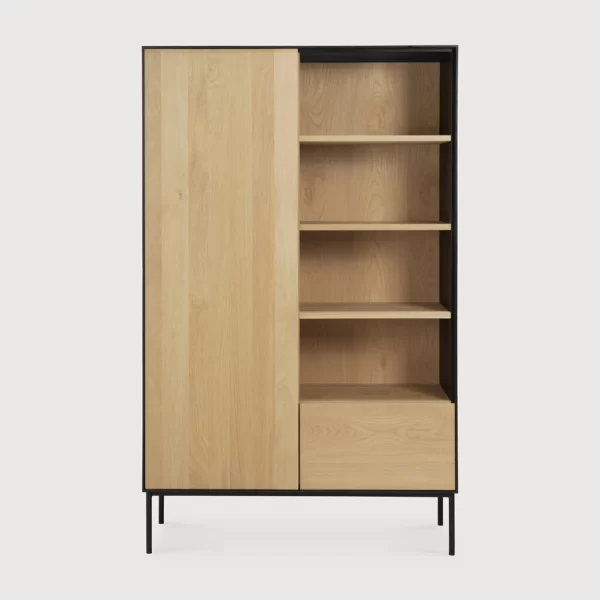 Cabinets - Contemporary Solid Oak Wood Cabinet with Black Metal Frame and Base - Found at Oliveira Furniture Store in Tavira