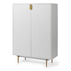 SATINATED CABINET LACQUERED IN WHITE COLOUR FEATURING GOLD DETAILS-Furniture Outlet-