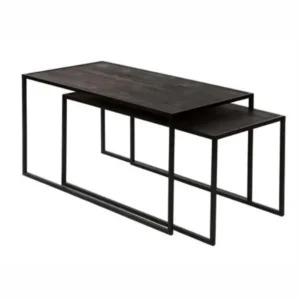 SET OF 2 METAL AND FIRWOOD BLACK COFFEE TABLES-Furniture Outlet-