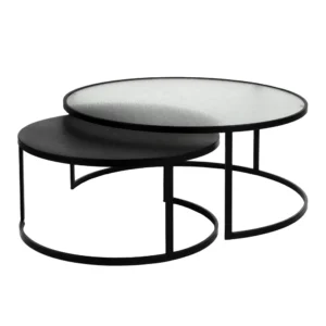 SET OF 2 COFFEE TABLES IN METAL AND COATED GLASS FINISH-Furniture Outlet-