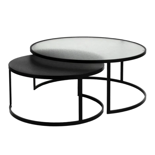 SET OF 2 COFFEE TABLES IN METAL AND COATED GLASS FINISH-Furniture Outlet-