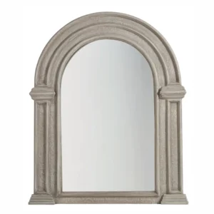 Elegant Gray Wooden Arched Mirror with Ornate Detailing-Decorative Items Outlet-