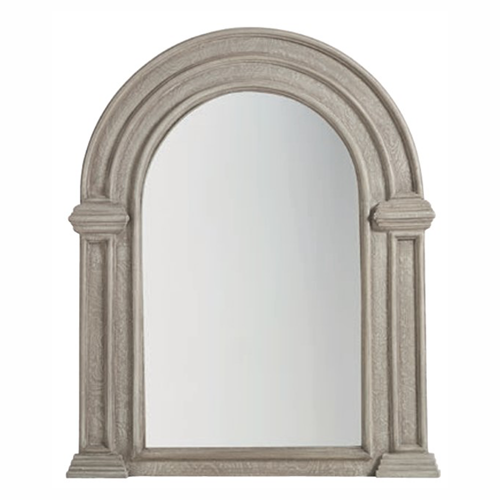 Elegant Gray Wooden Arched Mirror with Ornate Detailing-Decorative Items Outlet-