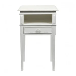 Antique-style nightstand with white finish-Furniture Outlet-