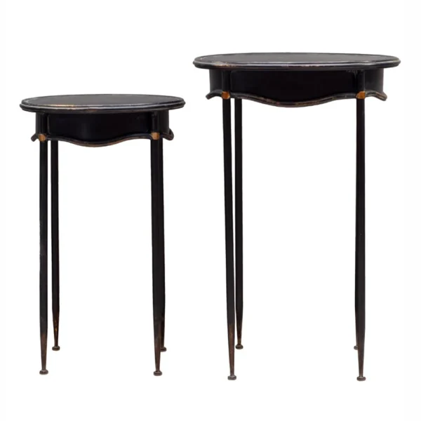 Set of 2 Oval Metal Side Tables with Aged Patina-Furniture Outlet-