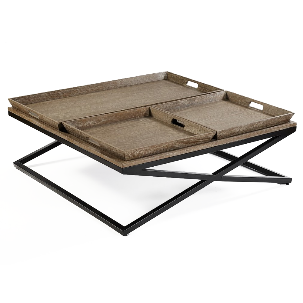 Comtemporary Set of Aged Oak Trays/Coffee Tables-Furniture Outlet-