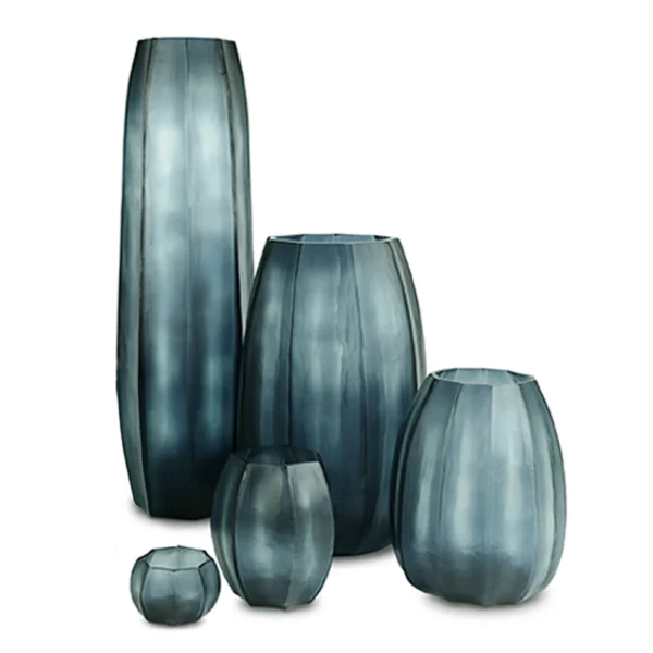 Hand Carved Ocean Blue Medium Glass Vase - Available in Five Sizes-Decorative Items-ocean blue-