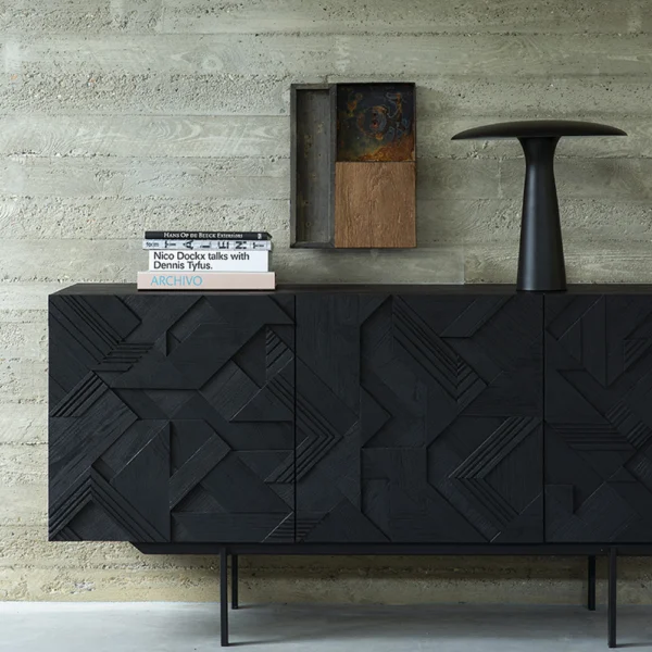 Stunning Mosaic Design Solid Black Teak Wood Sideboard furniture algarve buy shop