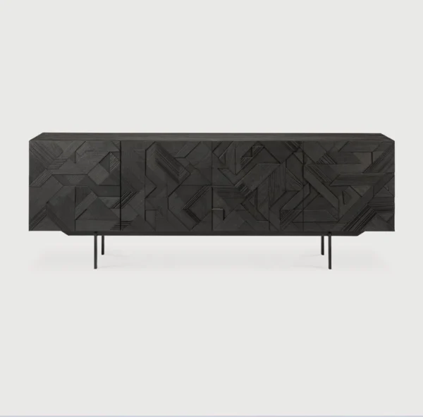 Stunning Mosaic Design Solid Black Teak Wood Sideboard furniture algarve buy shop