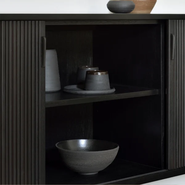 Contemporary Solid Black Teak Wood Slide Sideboard furniture algarve shop buy