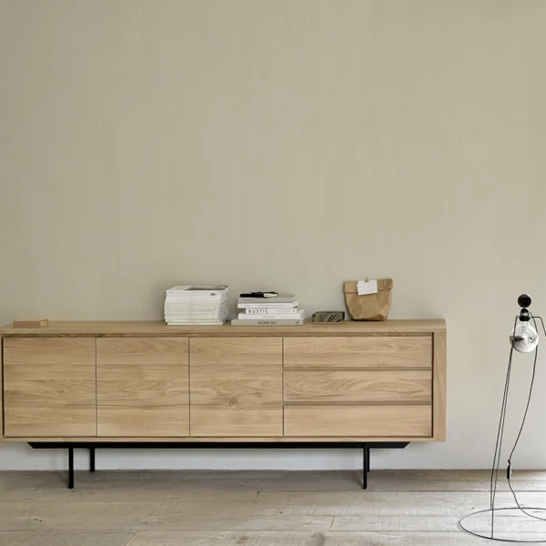 Contemporary Solid Oak Sideboard with Black Metal Base furniture algarve shop buy