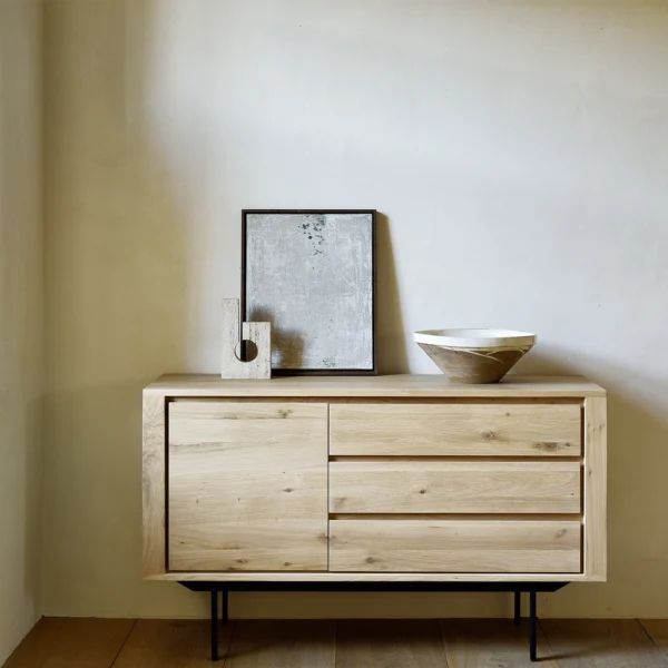 Contemporary Solid Oak Sideboard with Black Metal Base furniture algarve shop buy