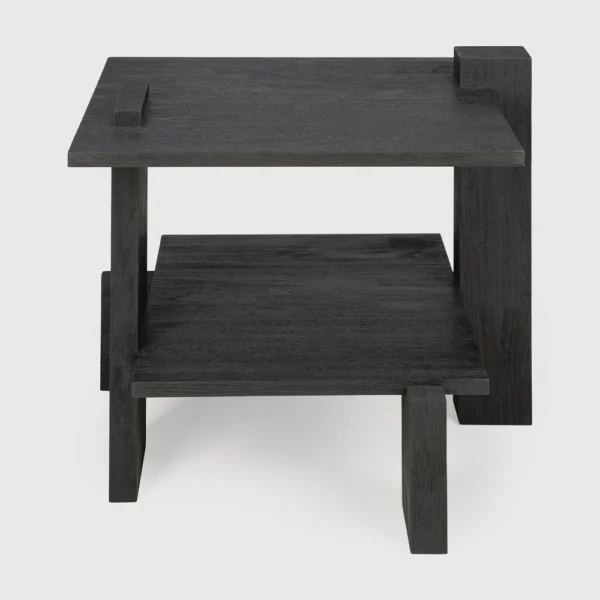 Stunning Abstract Black Teak Wood Side Table