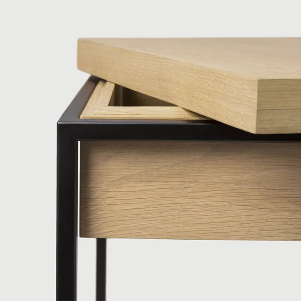 Minimalist Style Solid Oak Wood and Iron Side Table - Image 8