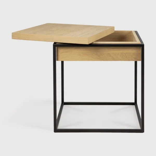 Minimalist Style Solid Oak Wood and Iron Side Table - Image 4