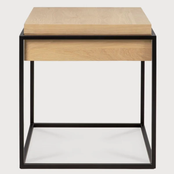 Minimalist Style Solid Oak Wood and Iron Side Table