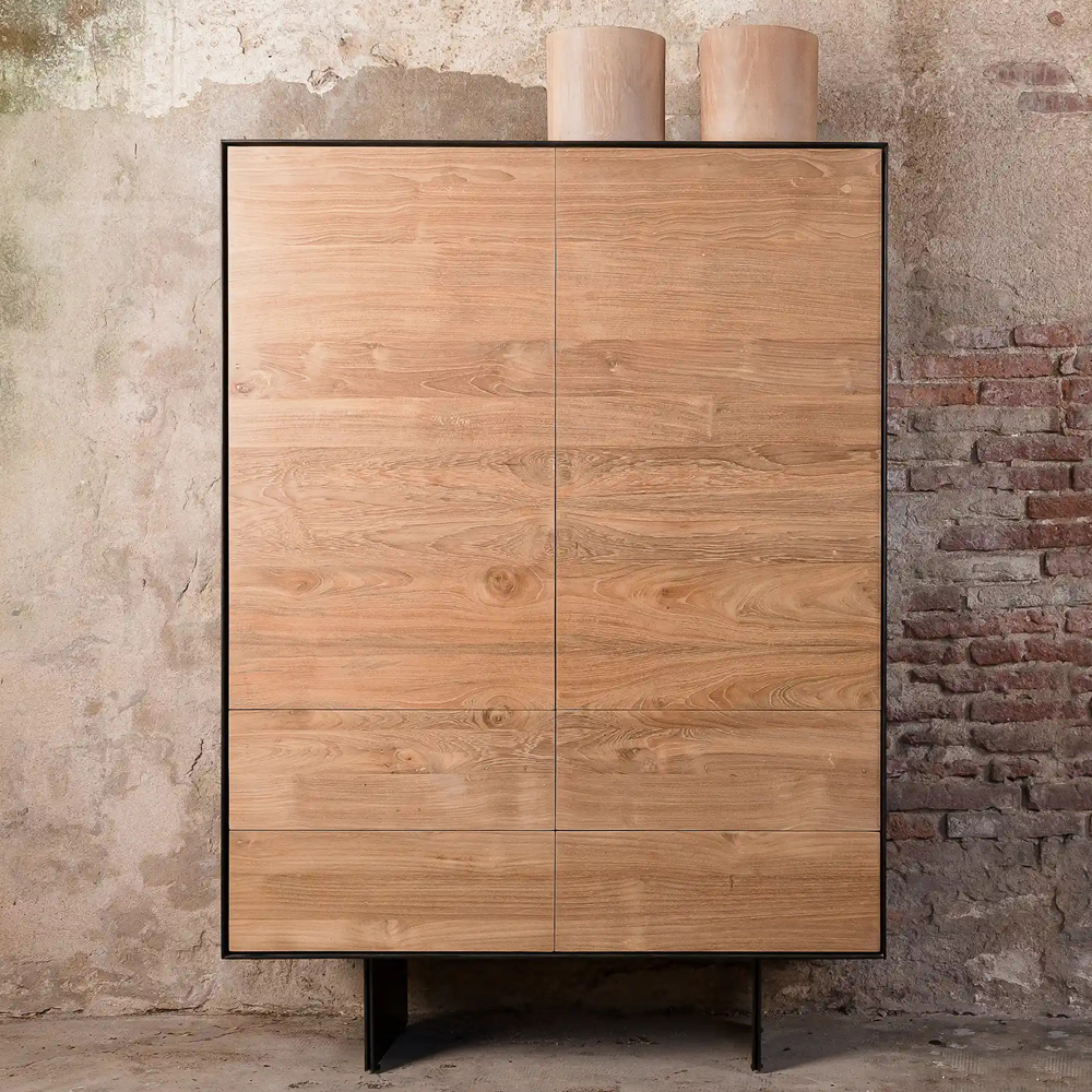 Natural Reclaimed Solid Teak Wood and Black Iron Cabinet Furniture Decor Algarve Oliveira Tavira Shop