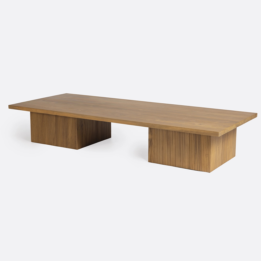 Beautiful Solid Teak Wood Coffee Table with Parallel Line Carved Detail Furniture Decor Algarve Oliveira Tavira Shop