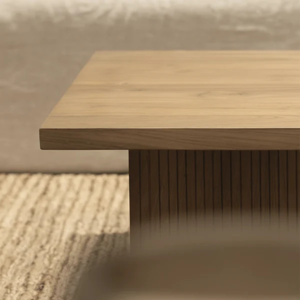 Beautiful Solid Teak Wood Coffee Table with Parallel Line Carved Detail Furniture Decor Algarve Oliveira Tavira Shop