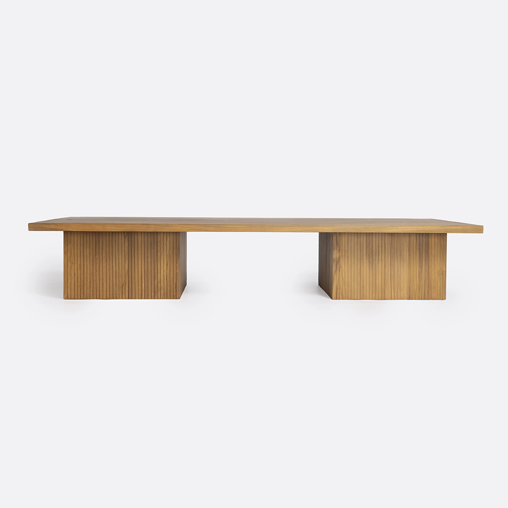 Beautiful Solid Teak Wood Coffee Table with Parallel Line Carved Detail Furniture Decor Algarve Oliveira Tavira Shop