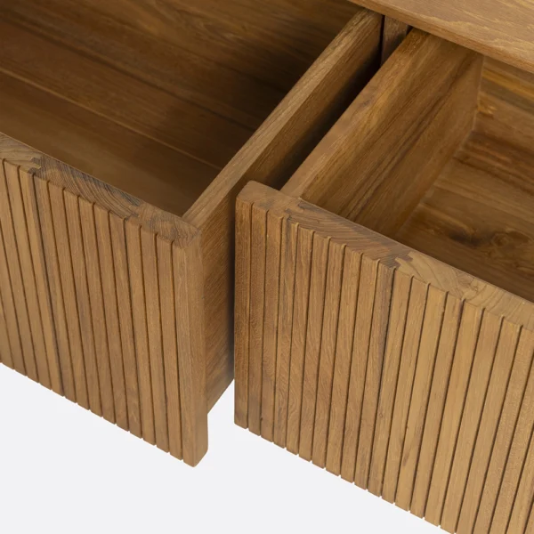 Stunning Solid Teak Wood TV Cabinet with Carved Parallel Line Detailing Furniture Decor Algarve Oliveira Tavira Shop