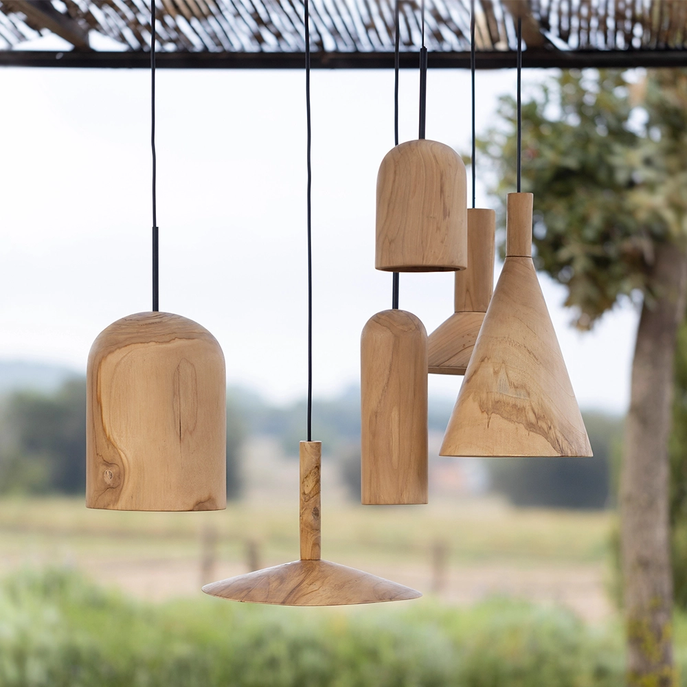 Solid Teak Wood Hanging Light – Medium lighting Furniture Decor Algarve Oliveira Tavira Shop