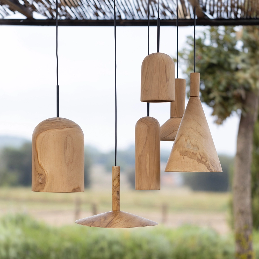 Solid Teak Wood Hanging Light Indoor Lighting Pendant Ceiling Furniture Decor Algarve Oliveira Tavira Shop