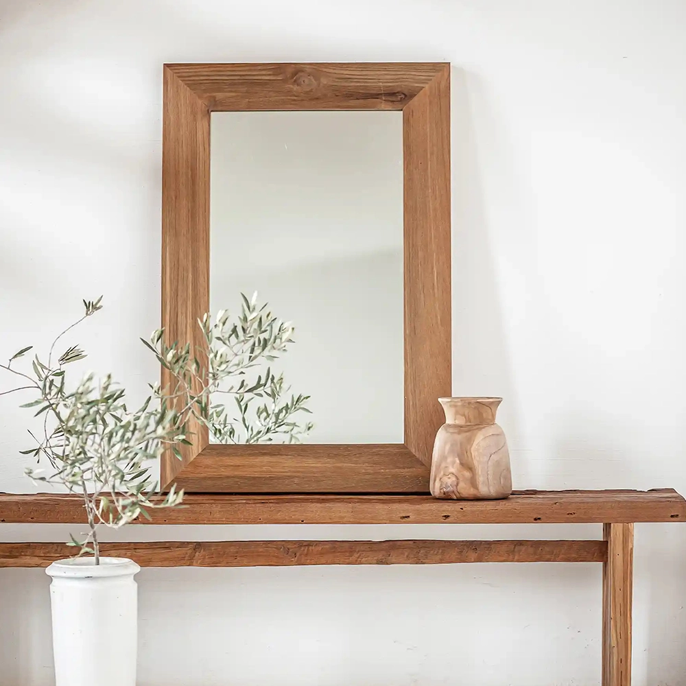 Rustic Solid Teak Wood Mirror with Naturally Eroded Finish Furniture Decor Algarve Oliveira Tavira Shop