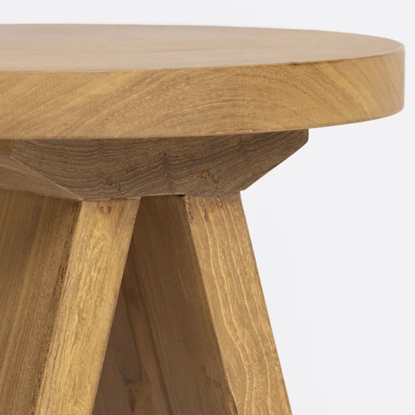 Solid Natural Teak Wood Round Side Table Furniture Decor Algarve Oliveira Tavira Shop