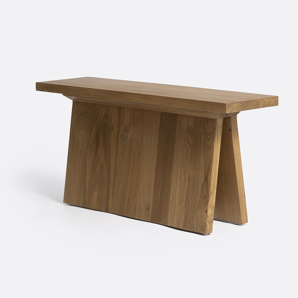 Solid Natural Teak Wood Slim Side Table Furniture Decor Algarve Oliveira Tavira Shop