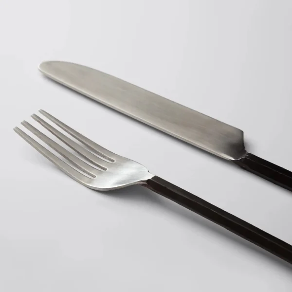 Four Piece Silver Stainless Steel Cutlery Set with Matt Black Handles furniture homeware shop algarve