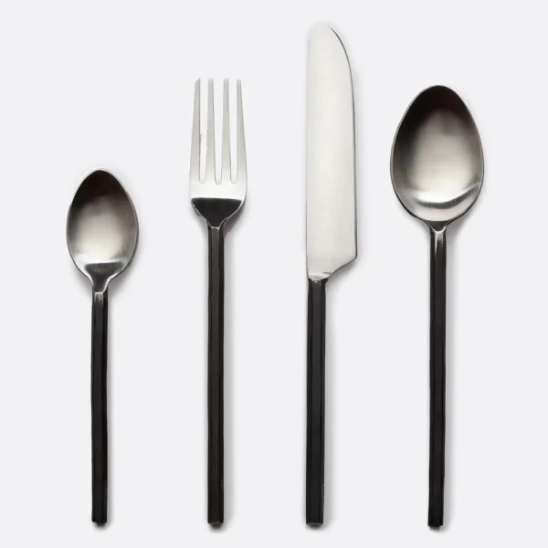 Four Piece Silver Stainless Steel Cutlery Set with Matt Black Handles furniture homeware shop algarve