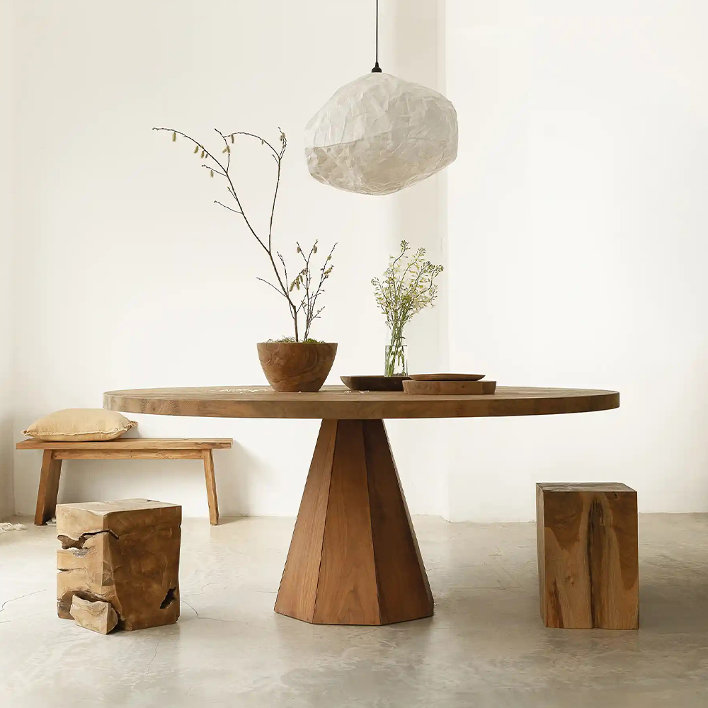 Solid Teak Wood Round Dining Table Oliveira Furniture Decor Tavira Algarve Shop Interior Design
