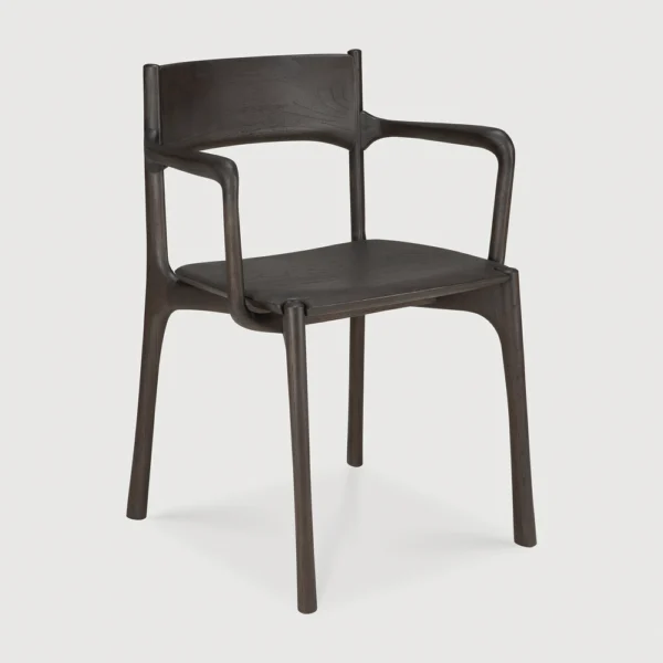 Refined Solid Oak and Teak Wood Dining Armchair - Available in Two Materials and Armrests - Image 2