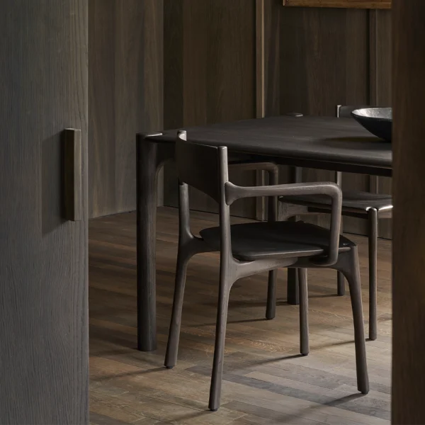 Refined Solid Oak and Teak Wood Dining Armchair - Available in Two Materials and Armrests - Image 7